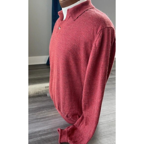 Hickey Freeman Mens Red Collared Sweater Size L Cashmere Silk Wool Blend - Picture 3 of 9